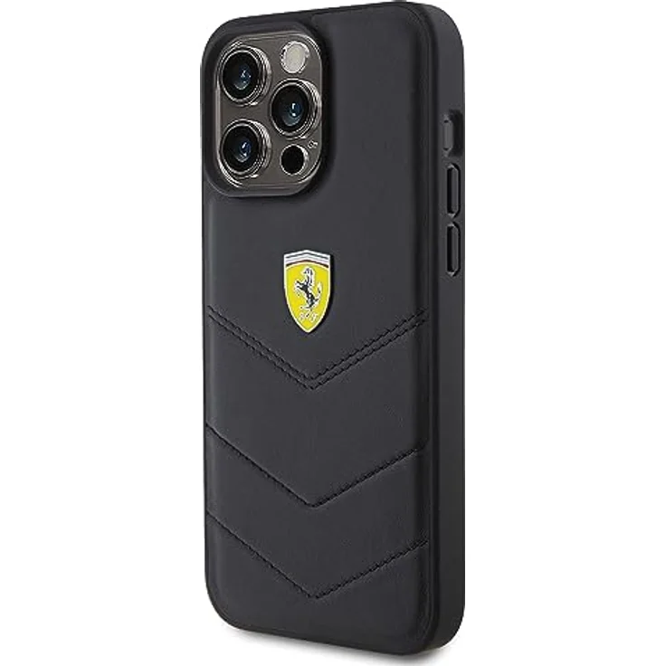 Ferrari FEHCP15XRDUK Hülle für iPhone 15 Pro Max 6.7" Schwarz, Echtleder hardcase mit Quilted Design und Metall-Logo – Bild 2
