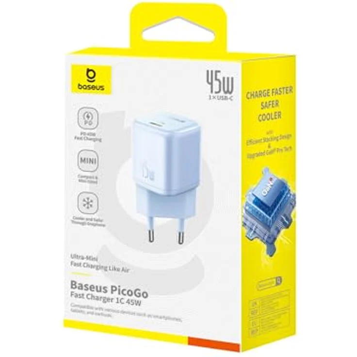 Baseus PicoGo 45W USB C Ladegerät, PD 3.0 PPS Schnellladegerät für iPhone 16/16 Pro Max/15-12, Galaxy S24 Ultra, kompakt und kühlend, blau – Bild 4