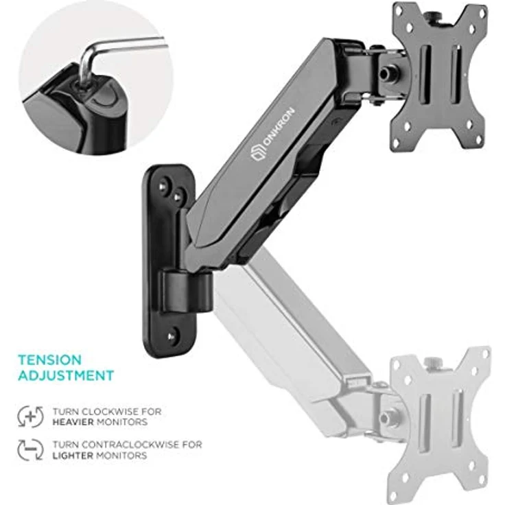 ONKRON Monitor Wandhalterung/TV Halterung für 13-34'' Flach & Curved Bildschirme max VESA Wandhalterung 100 x 100 Neigung 35° Gewicht bis zu 8 kg Einarm drehbar Schwarz G120-B – Bild 5