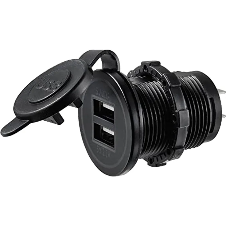 TRU Components USB-Ladestecker TC-9070412, Einbau mit 2 USB A-Anschlüssen, 5 VDC, 2,1 A, rote Hintergrundbeleuchtung, Staubschutzkappe