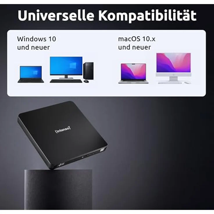 Intenso EOD 400D Slim, externes CD/DVD Laufwerk mit USB 3.2, für Laptop, Desktop PC, iMac, MacBook, Schwarz, inkl. Ashampoo Burning Studio – Bild 4