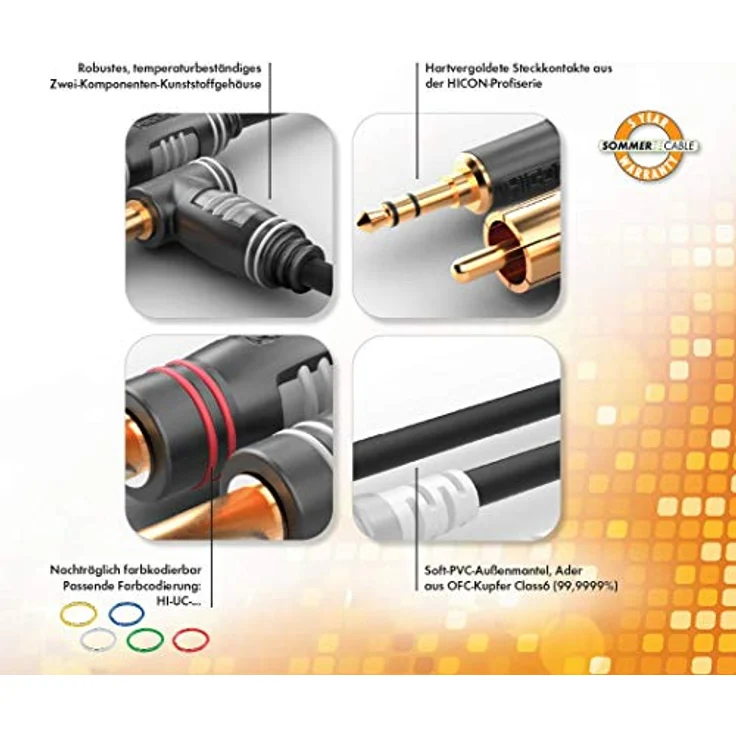 Sommer Cable Basic HBA-62C2 / 2 x 6,3mm Klinke mono Hicon - 2 x RCA/Cinch Hicon (0,9m) – Bild 5