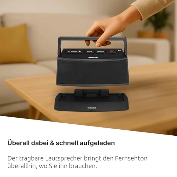 TechniSat ISIBOX 1, TV Hörverstärker für Senioren, 2,4 GHz Funk-Lautsprecher mit 25m Reichweite, Akkubetrieb bis 6h, AUX- und Toslink-Eingang – Bild 5