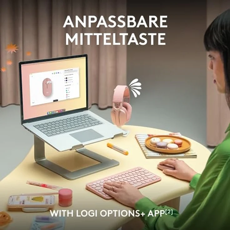 Logitech Pebble Mouse 2 M350s schlanke kabellose Bluetooth-Maus, mobil, leicht, anpassbare Taste, leise Klicks, Easy-Switch für Windows, macOS, iPadOS, Android, ChromeOS - Weiß – Bild 5