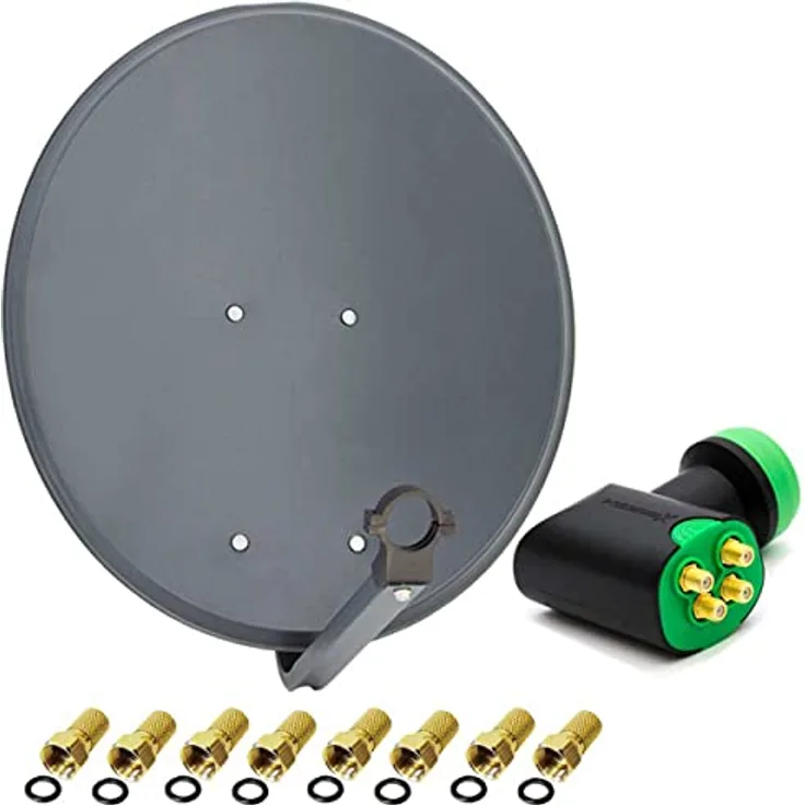 PremiumX PXS60 Satelliten-Komplettanlage 60cm, Anthrazit, mit Diamond Quad LNB und 8x F-Stecker