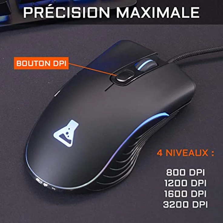 THE G-LAB Combo Krypton, Gaming-Tastatur AZERTY mit USB Anti-Ghosting und Gaming-Maus 6 Tasten 3200 DPI – kabelgebundenes Gamer Pack für PC, PS4, Xbox One, Mac mit RGB-Hintergrundbeleuchtung, schwarz – Bild 5