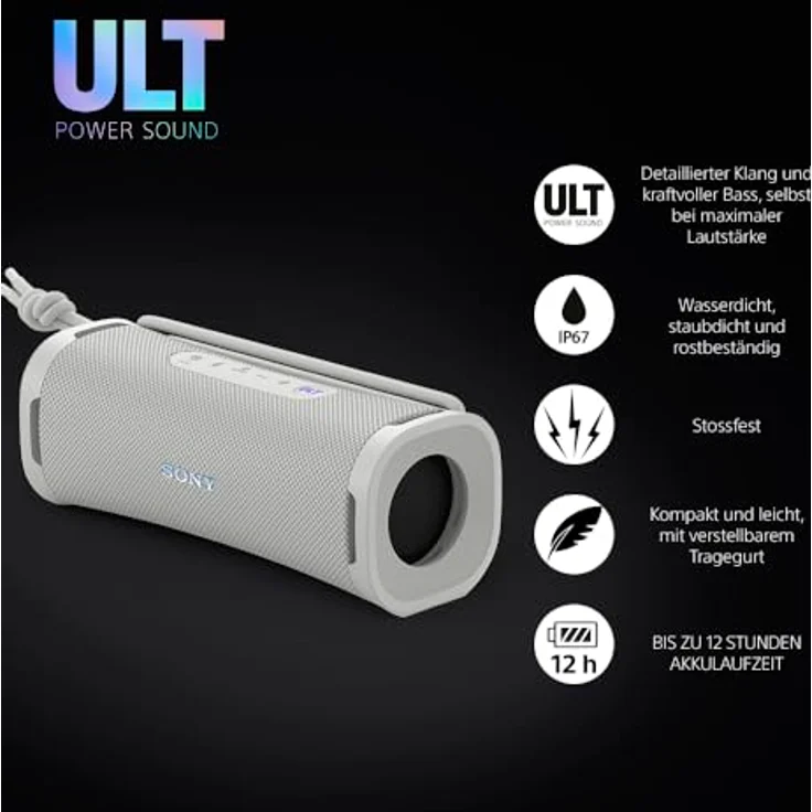 Sony ULT Field 1 - Kabelloser tragbarer Bluetooth-Lautsprecher mit ULT Power Sound, kraftvollem Bass, IP67, wasserdicht, staubdicht, stoßfest, 12h Akku, klare Gesprächsqualität, Outdoor - Off-White – Bild 2