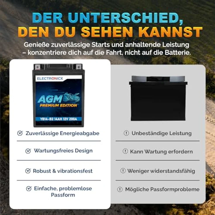Electronicx YB14-B2 AGM Motorradbatterie, 14Ah 12V, wartungsfrei, rüttelfest, auslaufsicher für Motorrad, Roller, Quad und JetSki – Bild 7