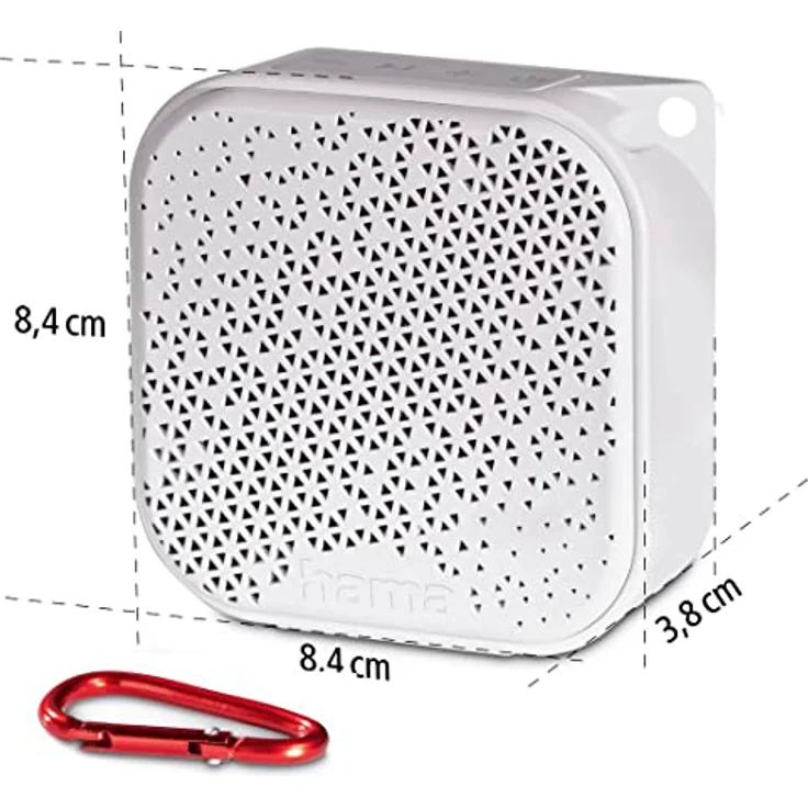 Hama Bluetooth-Lautsprecher Pocket 3.0 Box für Handy (kompakter Mini-Lautsprecher mit Bluetooth, AUX u. praktischem Karabiner klein, mobile Musikbox Bluetooth wasserdicht IP67, 14h Akku, 3,5W) weiß – Bild 2