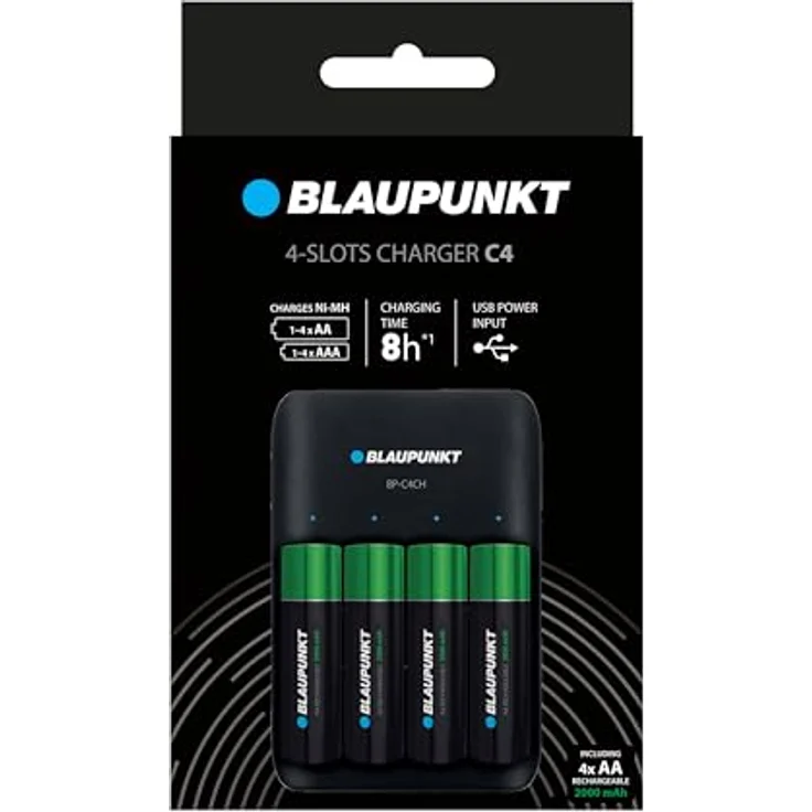 Blaupunkt Standard Ladegerät für 1-4 NI-MH Akkus, inklusive 4 AA Blaupunkt Akkus, LCD-Ladestatusanzeige, 8-10 Stunden Ladezeit – Bild 1