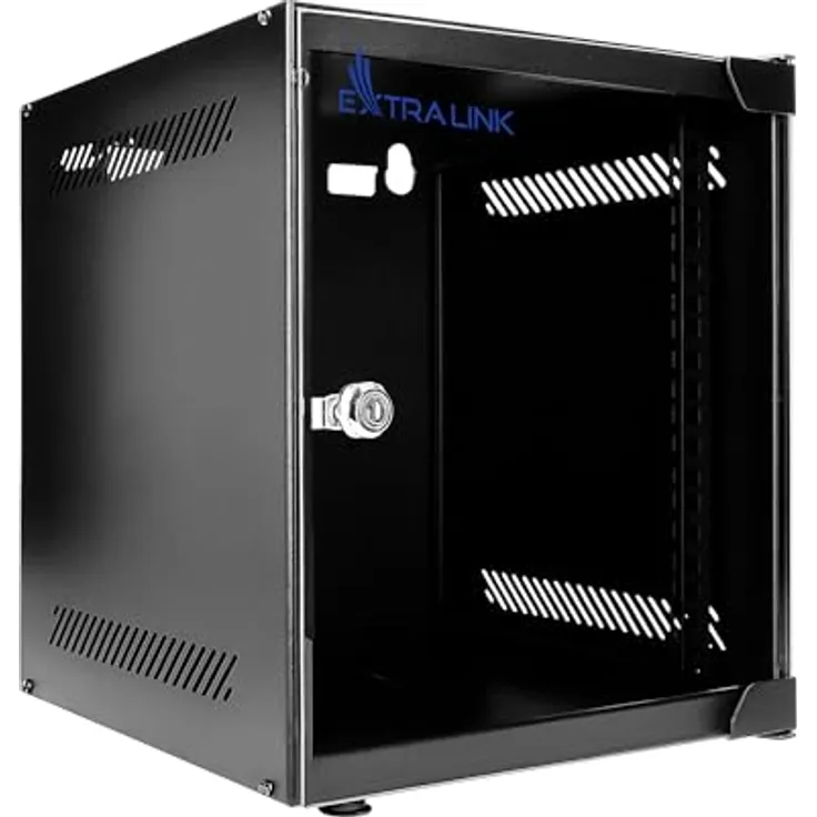 Extralink Netzwerkschrank 10 Zoll 6HE, Serverschrank mit 310 mm Tiefe, Traglast 30 kg, 180° Öffnung, Schwarz für Heimnetzwerk & IT-Geräte
