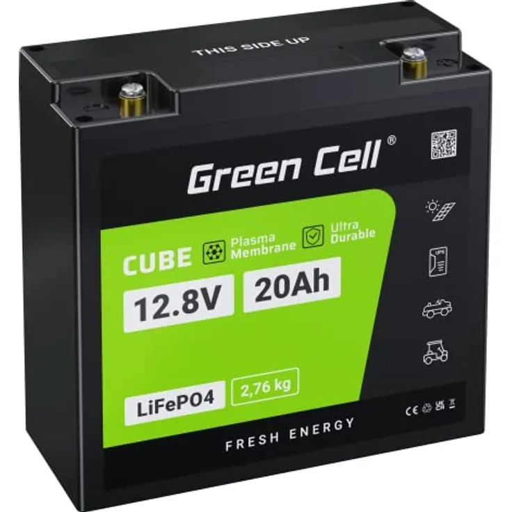 Green Cell CUBE LiFePO4 Spezial-Akku, 12.8V 20Ah Li-Ion Batterie für Traktoren und Rasenmäher, hohe Sicherheit und lange Lebensdauer