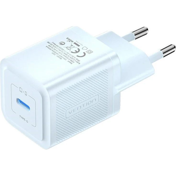 Vention 20W GaN USB-C Ladegerät, kompaktes Wandladegerät in Blau mit Schnellladefunktion und breiter Kompatibilität