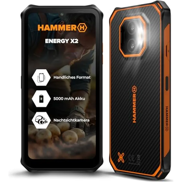Hammer Energy X2 5G, Rugged Smartphone mit 6,1" Display, 5000mAh Akku, 128GB, IP69, Dual SIM, eSIM – Schwarz