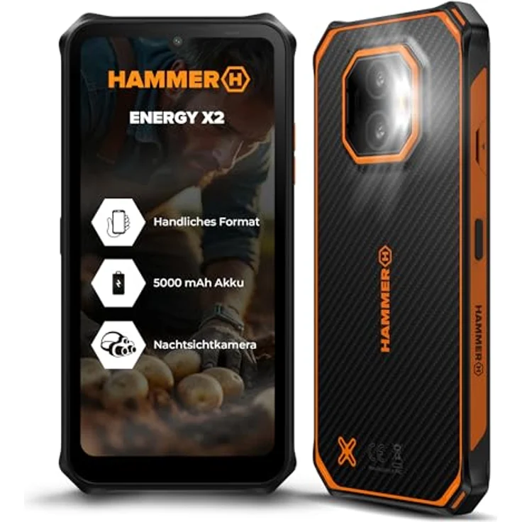 Hammer Energy X2 5G, Rugged Smartphone mit 6,1" Display, 5000mAh Akku, 128GB, IP69, Dual SIM, eSIM – Schwarz – Bild 1