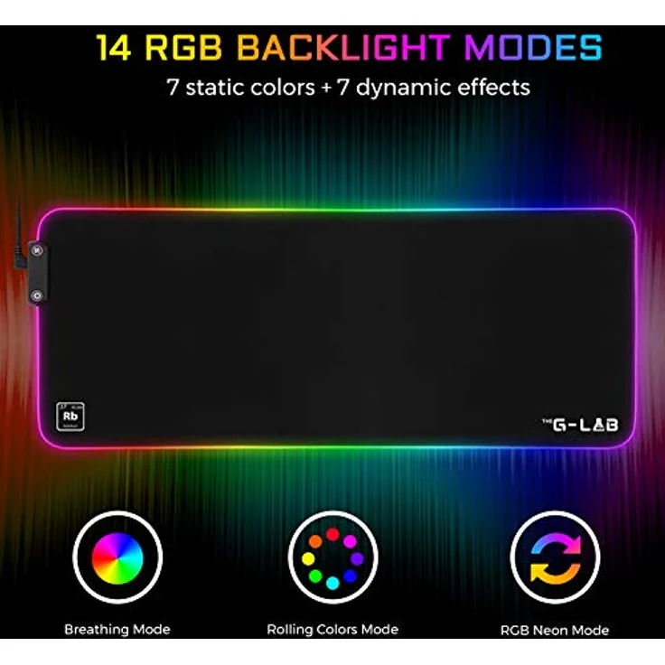 THE G-LAB Pad Rubidum – Gaming-Mauspad RGB – Gaming-Mauspad XXL – LED-Hintergrundbeleuchtung – Feuchtigkeitsbeständig – Stoff mit hoher Präzision – rutschfeste Unterseite aus Gummi – 800 x 300 x 3 mm – Bild 2
