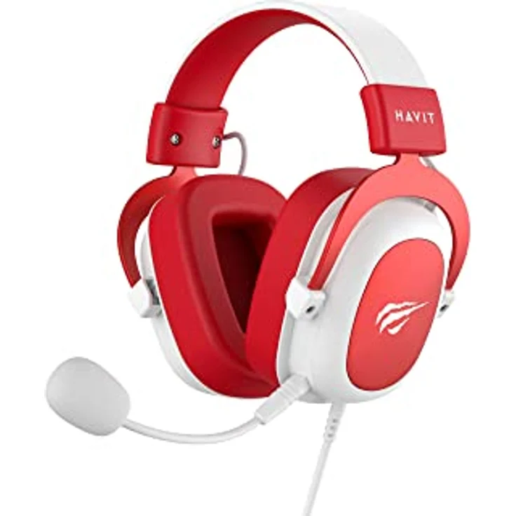 havit HV-H2002d Gamer Kopfhörer mit Mikrofon, 53-mm-Lautsprecher, kompatibel mit Xbox One und PS4, Rot und Weiß – Bild 1