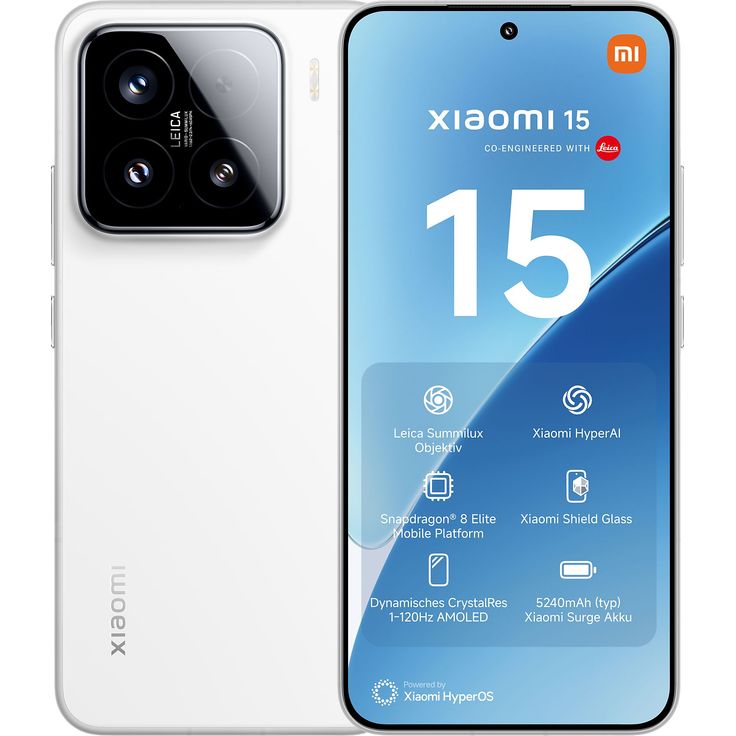 Xiaomi 15 5G Smartphone – 6,36" OLED 120Hz, Snapdragon 8 Elite, 512GB Speicher, HDR10+, Dolby Vision, High-End Handy, White