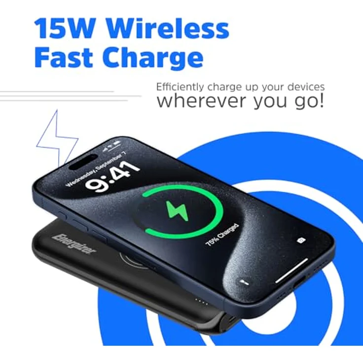 In diesem Fall wäre der geeignete Produkttitel:\n\nENERGIZER QE10009PQ Powerbank Lithium Polymer (LiPo) 10000 mAh Kabelloses Aufladen Schwarz, 10000mAh, 37Wh – Bild 5