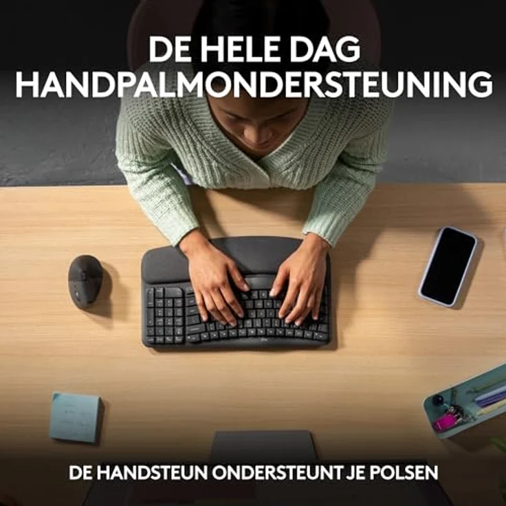 Logitech Wave Keys kabellose ergonomische Tastatur - Grafit, Belgisches AZERTY-Layout – Bild 5