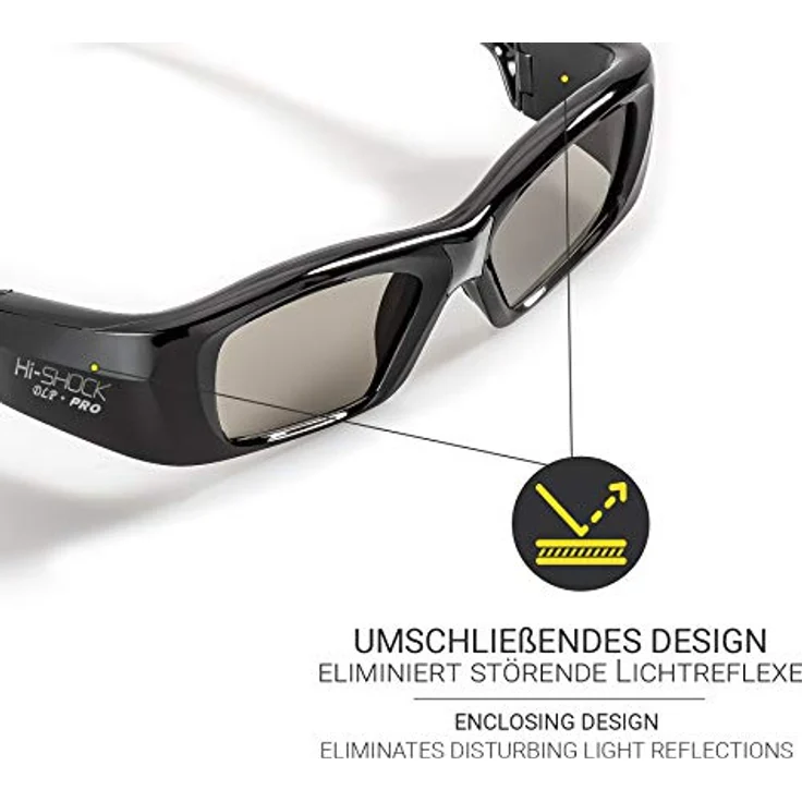 Hi-SHOCK DLP Pro 7G Black Diamond | DLP Link 3D Brille für DLP 3D Beamer | Kompatibel mit Optoma, Acer, NEC, Benq, Vivitec, Viewsonic, LG (Neuste Gen. | Shutterbrille | 96-200 Hz | 39g | Akku) – Bild 6