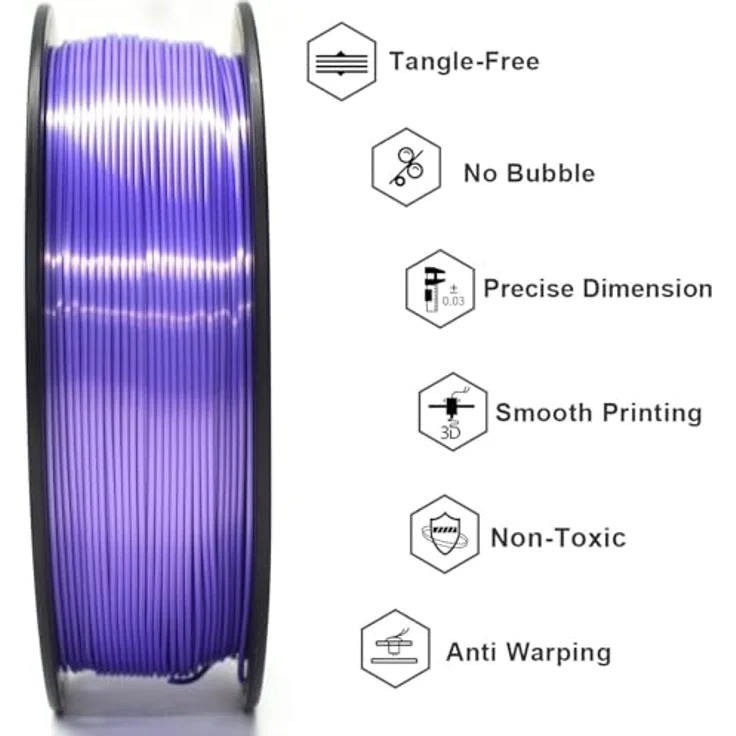 GEEETECH PLA Filament 1,75mm Silk Lila, 3D-Druckmaterial, 1kg Spule, vakuumverpackt, hohe Präzision – Bild 2