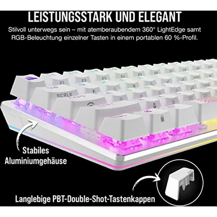 Corsair K70 PRO MINI Wireless RGB 60% Mechanische Gaming-Tastatur (Superschnelles Sub-1-ms-Wireless, Cherry MX Speed-Tastenschalter, PBT-Double-Shot-Tastenkappen) DE Layout, QWERTZ - Weiß – Bild 5