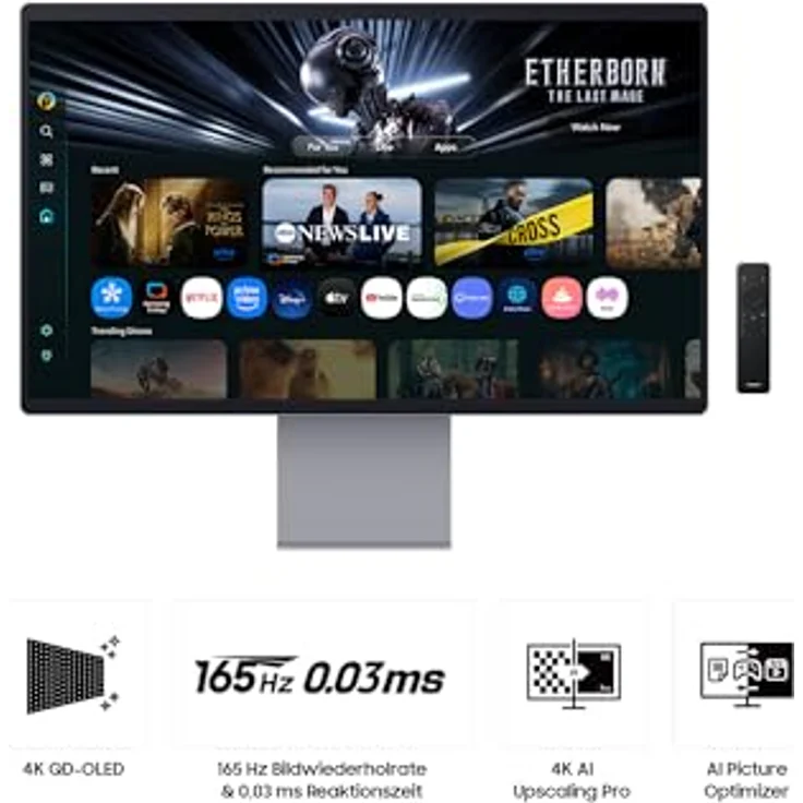 Samsung M90F, 32 Zoll 4K QD-OLED Smart AI Monitor mit 165Hz, 0,03ms, Webcam, Speaker, Gaming Hub und HDR10+ – Bild 4