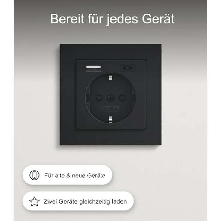 Gira 2459005 SchukoSteckdose USB-Anschluss Shutter Berührungsschutz 2-fach Typ A(max.2,4A) Typ C(max.3A) System 55 Schwarz matt UP Unterputz Schutzkontaktsteckdose Wandsteckdose Smartphone Tablet 32mm – Bild 4