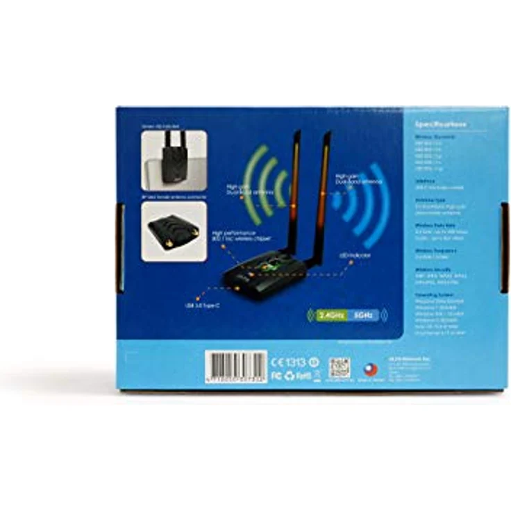 ALFA Network AWUS036ACH-C, AC1200 Dual Band USB-C WLAN-Adapter mit 2x5dBi Antennen, 802.11ac Standard – Bild 4