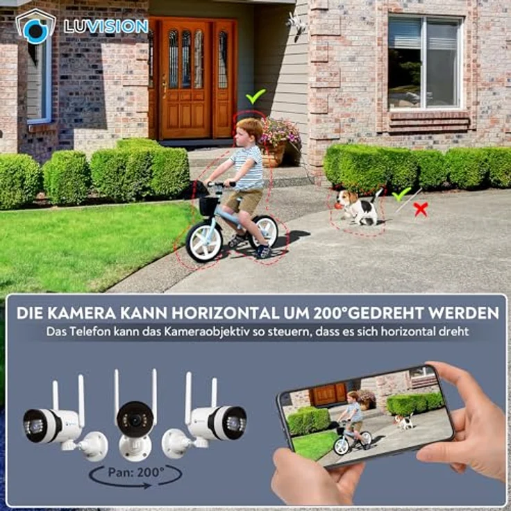 Überwachungskamera Set Aussen WLAN mit 12,5 ''Monitor 10CH Wireless NVR, 5X 5MP WiFi PTZ Kameras mit Farbe Nachtsicht, 2-Wege Audio, PC Fernanzeige, App & Mail, Alarm, Sirene – Bild 5