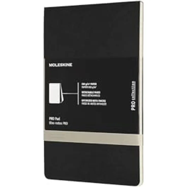 Moleskine Professioneller Block Large/A5, Liniert, Soft Cover, Schwarz - Abgerundete Ecken, 100g/m² säurefreies Papier, Heraustrennbare Blätter