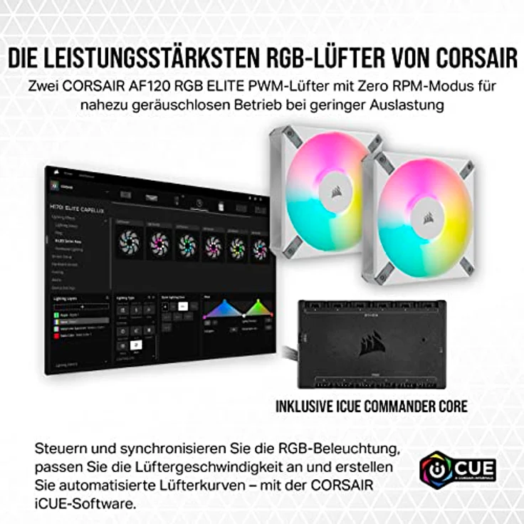 Corsair iCUE H100i Elite CAPELLIX XT Flüssig-CPU-Kühler - Zwei AF120 RGB Elite-Lüfter - 240-mm-Radiator - Intel LGA 1700, 1200, 115X, 2066, AMD AM5, AM4 - Inklusive iCUE Commander CORE - Weiß – Bild 3