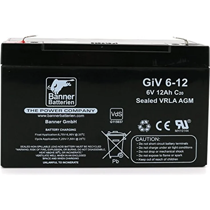Banner Batterien Stand by Bull 6 Volt 12 Ah GIV 06-12, wartungsfreie Versorgungsbatterie mit hoher Entladeleistung, absolut lageunabhängig – Bild 2