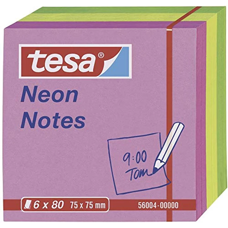tesa Haftnotizblock 56004-00-00, 75 mm x 75 mm, pink, gelb, grün, 480 Blatt – Bild 1
