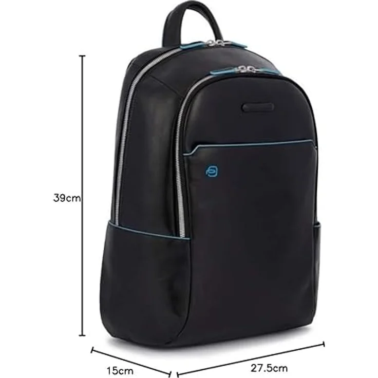 Piquadro Blue Square Rucksack aus Leder, 39 cm mit Laptopfach, schwarz – Bild 9