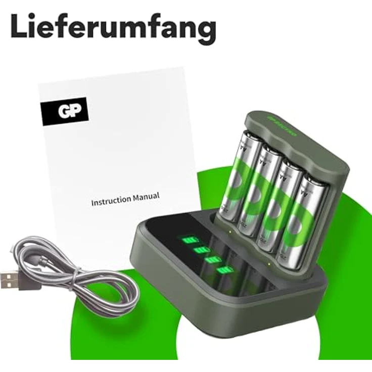 GP RECYKO USB Ladegerät Modell GP B441, inkl. 4X RECYKO AA 2100 mAh Akku & USB Dockingstation – Bild 2