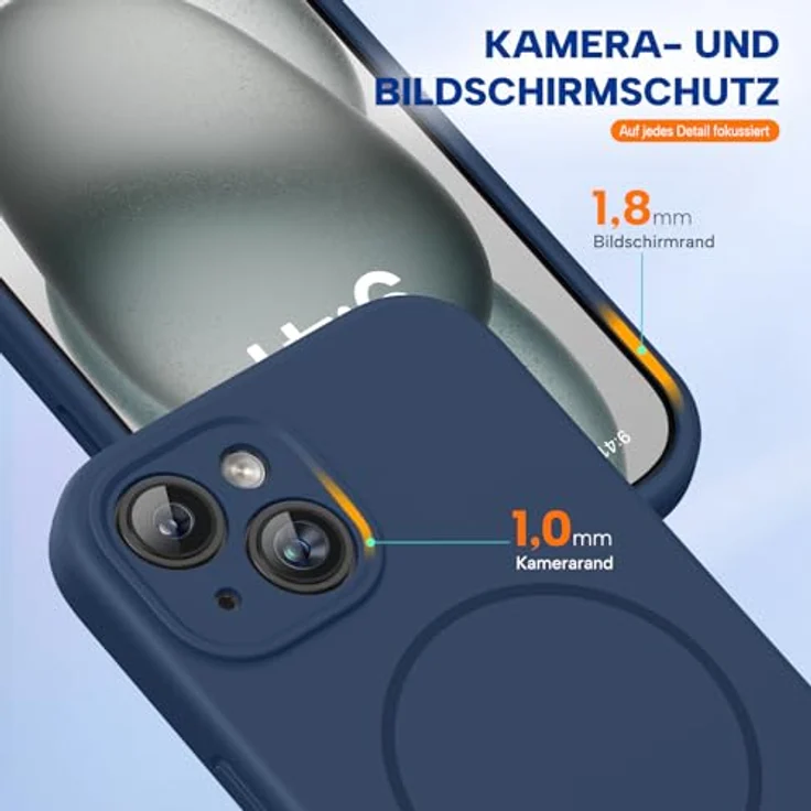 Miracase iPhone 15 Hülle mit MagSafe, stoßfeste Flüssigsilikon-Hülle mit kratzfestem Mikrofaser-Innenfutter, dunkelblau – Bild 5