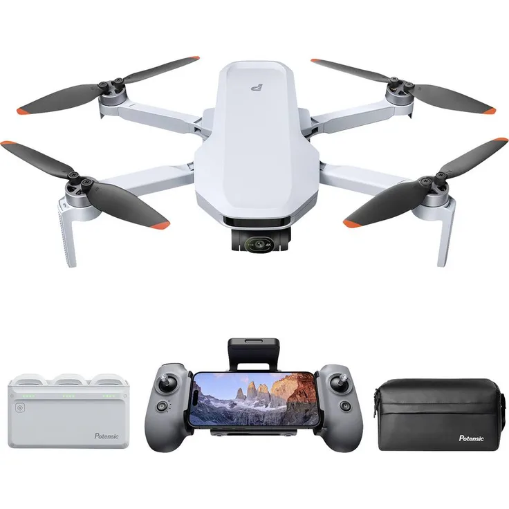 Potensic ATOM 2 Fly More Combo, Quadrocopter mit 48 MP Kamera, 4K HDR Video, GPS-Funktion, grau