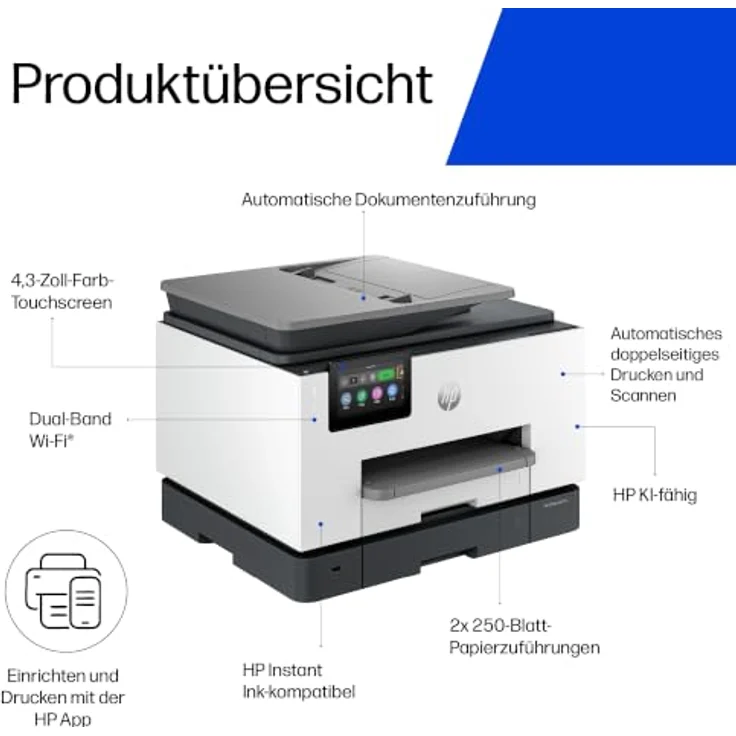 HP OfficeJet Pro 9132, All-in-One 4 in 1 Farb-Tintenstrahl-Multifunktionsdrucker grau, Duplex-Druck, HP Instant Ink-fähig, 25 ISO-Seiten/Min. – Bild 5