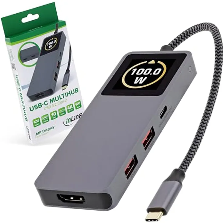 InLine USB 3.2 Gen.2 Hub 35392D, 3x USB-C, 2x USB-A, HDMI 4K, PD 100 W, schnelles Display, kompatibel mit Windows, macOS, Linux