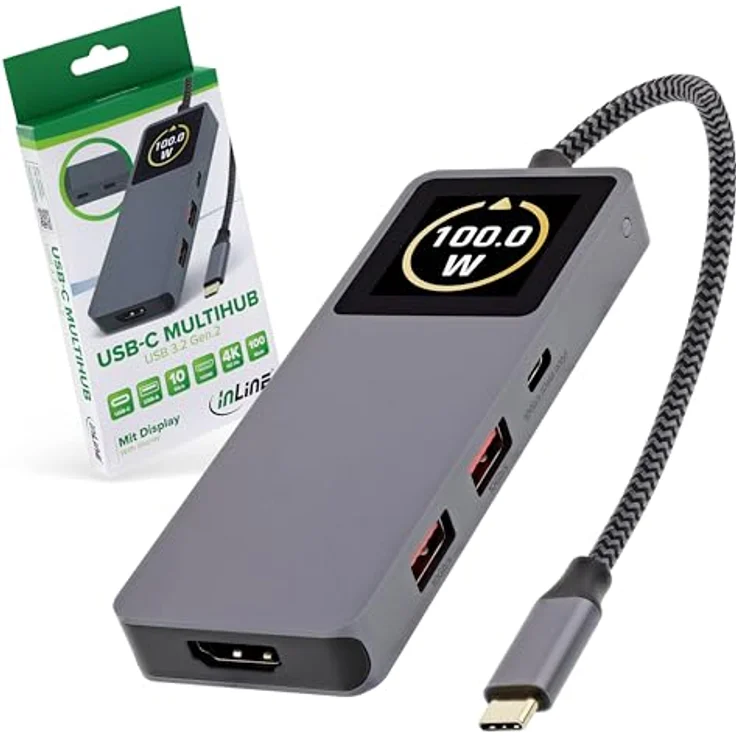 InLine USB 3.2 Gen.2 Hub 35392D, 3x USB-C, 2x USB-A, HDMI 4K, PD 100 W, schnelles Display, kompatibel mit Windows, macOS, Linux – Bild 1
