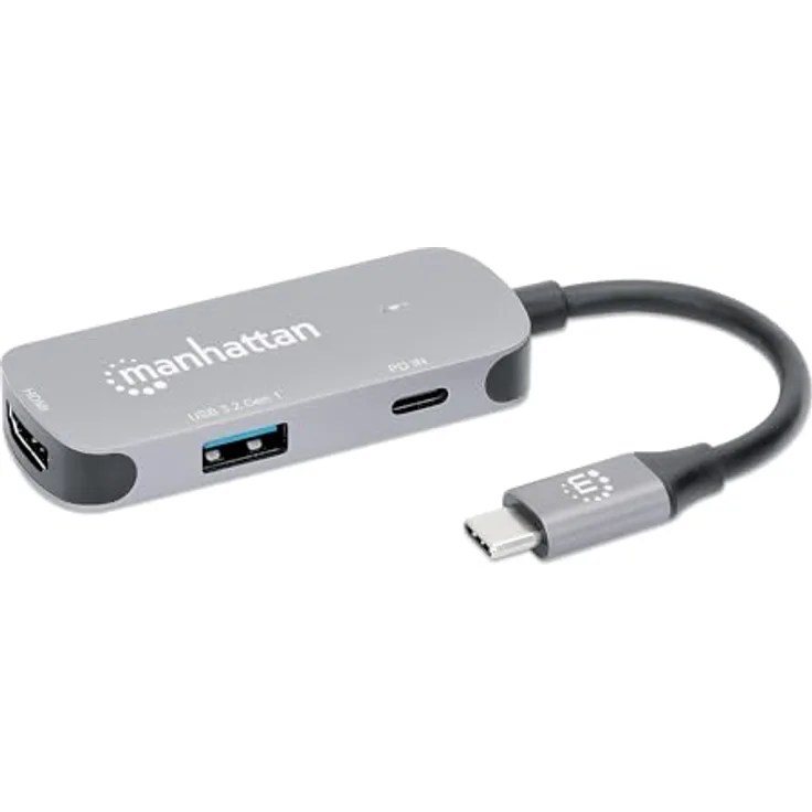 Manhattan Notebook Dockingstation 190299, 3-in-1 USB-C Dock mit 4K HDMI, 85W Power Delivery und USB-A Anschluss