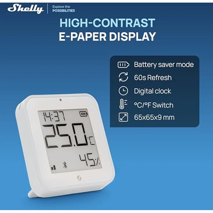 SHELLY BLU H&T Display ZB, Temperatur-/Luftfeuchtigkeitssensor mit E-Paper-Display, weiß, Zigbee 3.0 und Bluetooth 5.0 – Bild 7