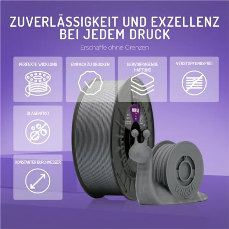 WINKLE PLA HD Filament 2.85mm Silber, 1kg Spule, für FDM Drucker, Maßgenauigkeit +/- 0.05mm – Bild 4