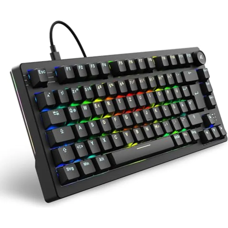 Sharkoon SKILLER SGK25, Gaming-Tastatur mit RGB-Beleuchtung, anpassbaren Schaltern und praktischem Drehregler