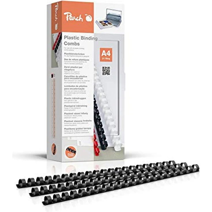 Peach Plastikbinderücken A4 - 12mm - 95 Blatt - 100 Stück - schwarz - PB412-02 - 100 schwarze Binderücken für Spiralbindegeräte – Bild 1