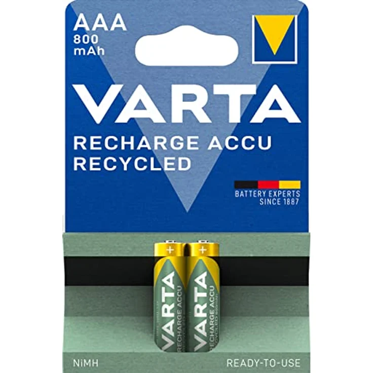 Varta Recharge Accu Recycled Ready-To-Use vorgeladener AAA Micro Ni-MH Akku (2er Pack, 800mAh aus 11% recyceltem Material, wiederaufladbar ohne Memory Effekt) – Bild 2