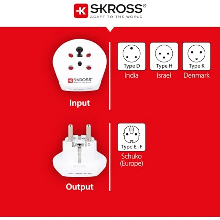 Skross 1.500217-E Reiseadapter India Israel Denmark to Europe, Schutzkontaktstecker weiß – Bild 5