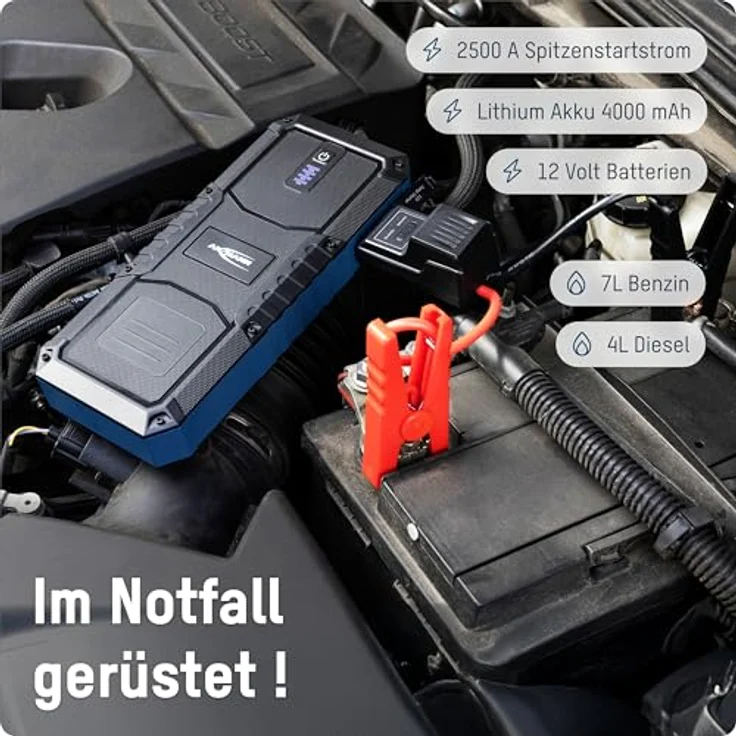 ANSMANN Starthilfe Powerbank, kompakt für 12V Fahrzeugbatterien, 2500 A mit Taschenlampenfunktion und LED-Kapazitätsanzeige – Bild 2